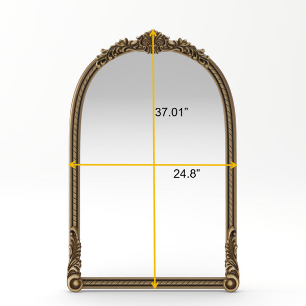 English Elm 37"arch Antique Gold Iron Frame Arched Wall Mirror with Carved Relief for Bedroom W757P483996