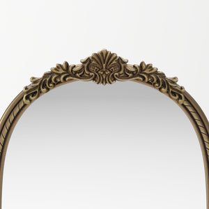 English Elm 37"arch Antique Gold Iron Frame Arched Wall Mirror with Carved Relief for Bedroom W757P483996