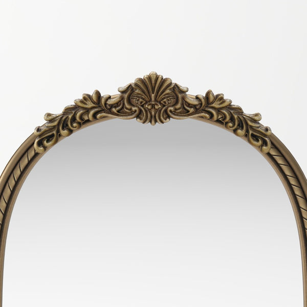 English Elm 37"arch Antique Gold Iron Frame Arched Wall Mirror with Carved Relief for Bedroom W757P483996