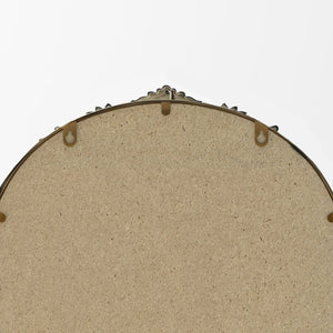 English Elm 37"arch Antique Gold Iron Frame Arched Wall Mirror with Carved Relief for Bedroom W757P483996
