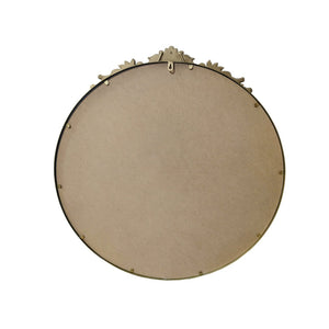 English Elm 33.27" Round Iron Wall Mirror Antique Gold Relief Frame for Bedroom or Entryway W757P484000