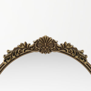 English Elm 33.27" Round Iron Wall Mirror Antique Gold Relief Frame for Bedroom or Entryway W757P484000