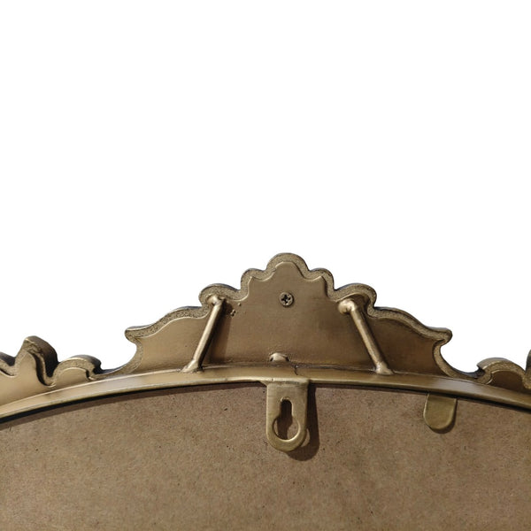 English Elm 33.27" Round Iron Wall Mirror Antique Gold Relief Frame for Bedroom or Entryway W757P484000