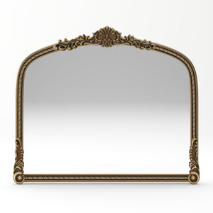 English Elm 36.61" Arched Antique Gold Iron Frame Wall Mirror with Carved Relief for Bedroom Entryway W757P484017