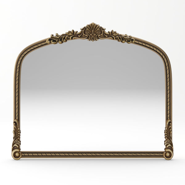 English Elm 36.61" Arched Antique Gold Iron Frame Wall Mirror with Carved Relief for Bedroom Entryway W757P484017