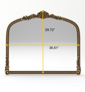 English Elm 36.61" Arched Antique Gold Iron Frame Wall Mirror with Carved Relief for Bedroom Entryway W757P484017