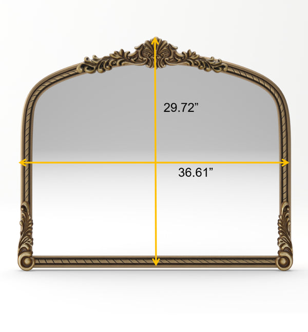 English Elm 36.61" Arched Antique Gold Iron Frame Wall Mirror with Carved Relief for Bedroom Entryway W757P484017