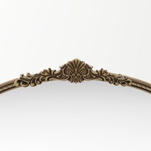 English Elm 36.61" Arched Antique Gold Iron Frame Wall Mirror with Carved Relief for Bedroom Entryway W757P484017