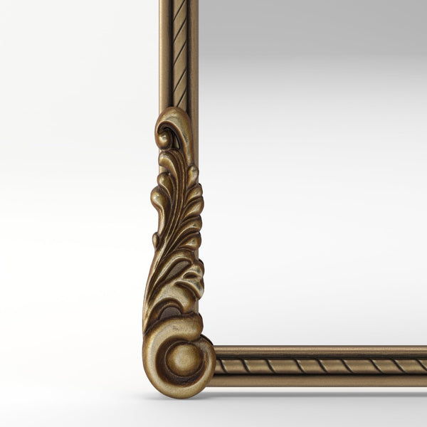 English Elm 36.61" Arched Antique Gold Iron Frame Wall Mirror with Carved Relief for Bedroom Entryway W757P484017