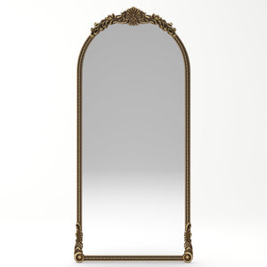 English Elm 73.03"arch Oval Iron Frame Wall Mirror Antique Gold Relief for Bedroom or Entryway W757P484022