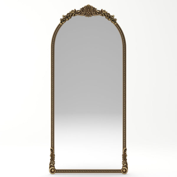 English Elm 73.03"arch Oval Iron Frame Wall Mirror Antique Gold Relief for Bedroom or Entryway W757P484022