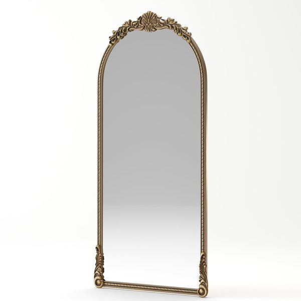 English Elm 73.03"arch Oval Iron Frame Wall Mirror Antique Gold Relief for Bedroom or Entryway W757P484022