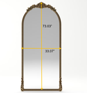 English Elm 73.03"arch Oval Iron Frame Wall Mirror Antique Gold Relief for Bedroom or Entryway W757P484022