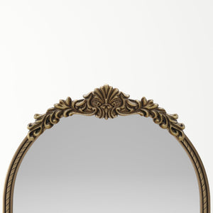 English Elm 73.03"arch Oval Iron Frame Wall Mirror Antique Gold Relief for Bedroom or Entryway W757P484022