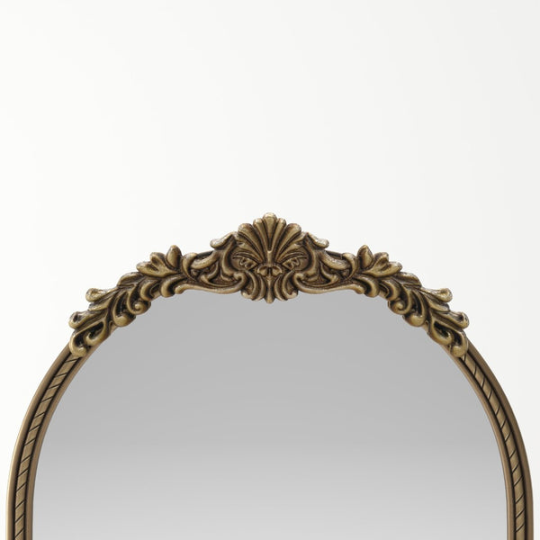 English Elm 73.03"arch Oval Iron Frame Wall Mirror Antique Gold Relief for Bedroom or Entryway W757P484022