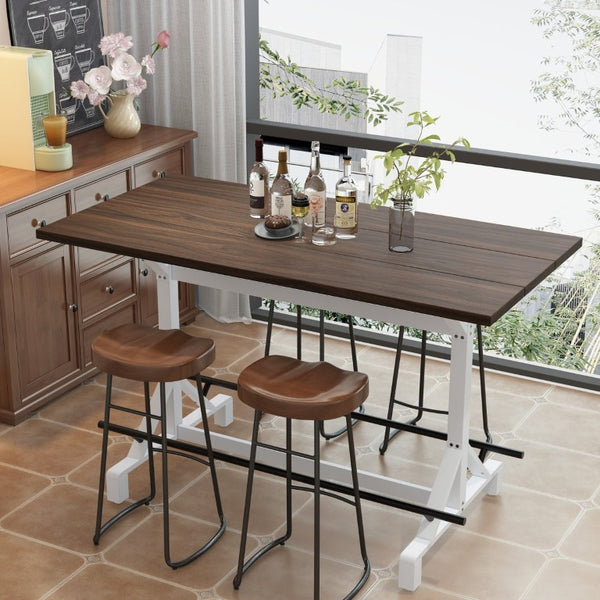 English Elm 59Bar Height Pub Table Walnut MDF Top White Metal Frame for Kitchen Dining W757P506703