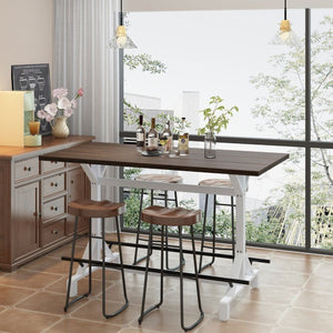 English Elm 59Bar Height Pub Table Walnut MDF Top White Metal Frame for Kitchen Dining W757P506703