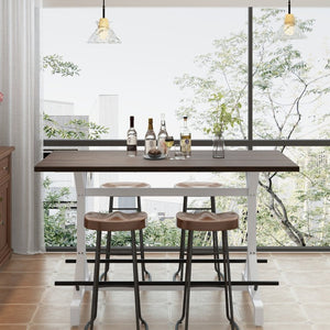 English Elm 59Bar Height Pub Table Walnut MDF Top White Metal Frame for Kitchen Dining W757P506703