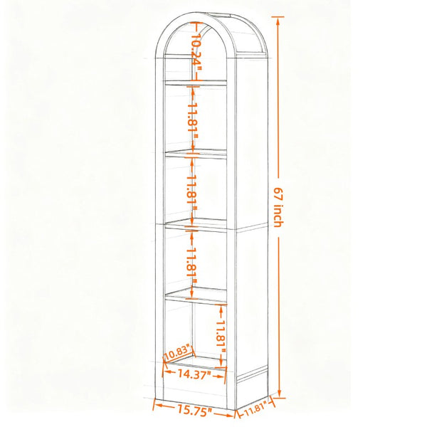 English Elm 67H Arched Five Tier Bookcase Mid Century Matte Freestanding Display Shelf for Any Room Black W757P506857