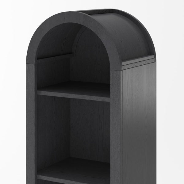 English Elm 67H Arched Five Tier Bookcase Mid Century Matte Freestanding Display Shelf for Any Room Black W757P506857