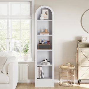 English Elm 67H Arched Five Tier Bookcase Mid Century Matte Freestanding Display Shelf for Any Room White W757P506860