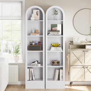 English Elm 67H Arched Five Tier Bookcase Mid Century Matte Freestanding Display Shelf for Any Room White W757P506860