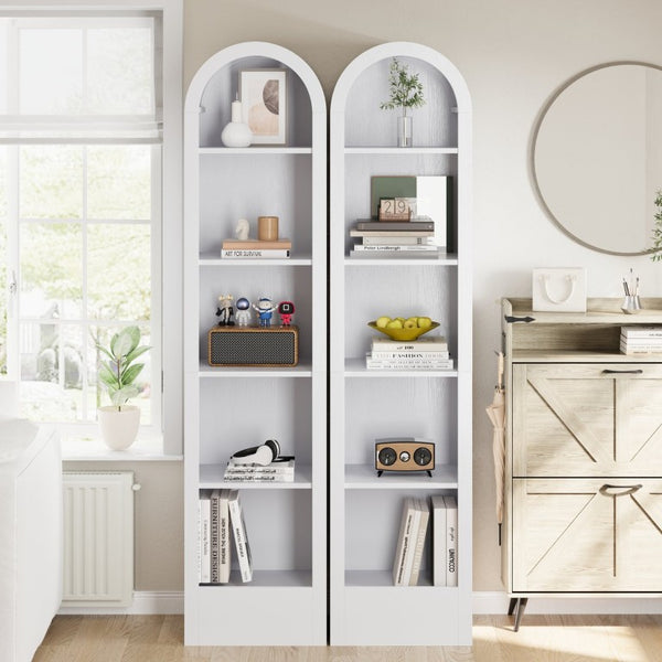English Elm 67H Arched Five Tier Bookcase Mid Century Matte Freestanding Display Shelf for Any Room White W757P506860