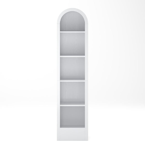 English Elm 67H Arched Five Tier Bookcase Mid Century Matte Freestanding Display Shelf for Any Room White W757P506860