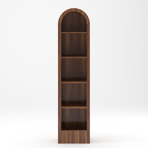 English Elm 67H Arched Five Tier Walnut Bookcase Mid Century Open Display for Living Room W757P506863