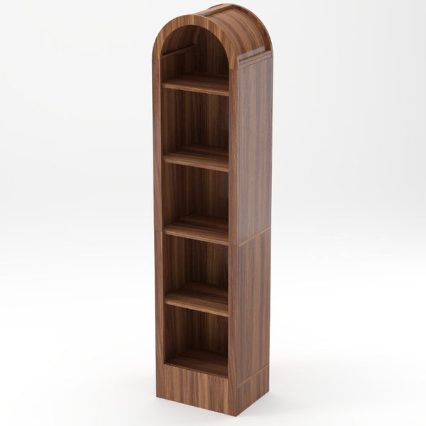 English Elm 67H Arched Five Tier Walnut Bookcase Mid Century Open Display for Living Room W757P506863