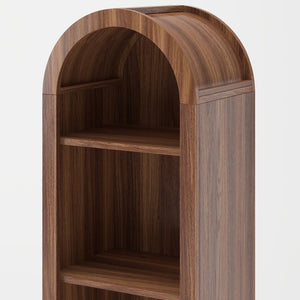 English Elm 67H Arched Five Tier Walnut Bookcase Mid Century Open Display for Living Room W757P506863