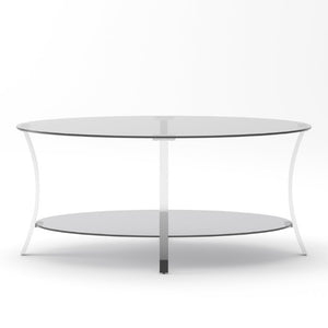 English Elm 43.3Modern Oval Tempered Glass Coffee Table Dual Tier Silver Iron Frame Living Room W757P509983