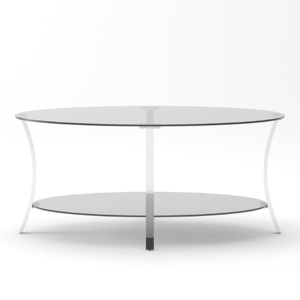 English Elm 43.3Modern Oval Tempered Glass Coffee Table Dual Tier Silver Iron Frame Living Room W757P509983