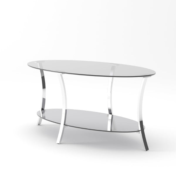 English Elm 43.3Modern Oval Tempered Glass Coffee Table Dual Tier Silver Iron Frame Living Room W757P509983