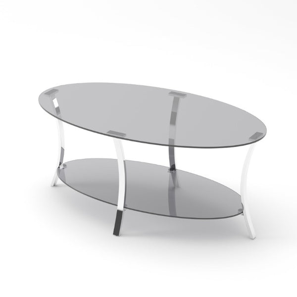 English Elm 43.3Modern Oval Tempered Glass Coffee Table Dual Tier Silver Iron Frame Living Room W757P509983