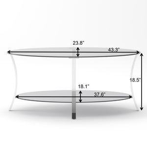 English Elm 43.3Modern Oval Tempered Glass Coffee Table Dual Tier Silver Iron Frame Living Room W757P509983