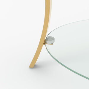 English Elm 43.3Modern Oval Tempered Glass Coffee Table Gold Iron Frame Open Shelf Living Room W757P509985