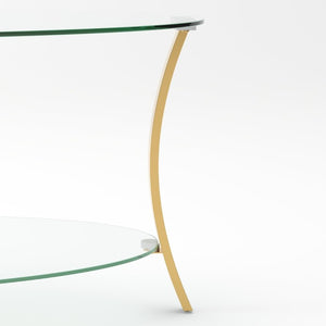 English Elm 43.3Modern Oval Tempered Glass Coffee Table Gold Iron Frame Open Shelf Living Room W757P509985