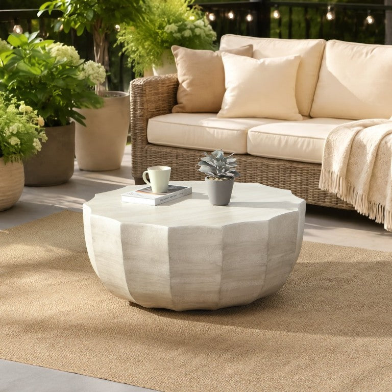 English Elm 35.43 Inch Square MGO Cement Outdoor Coffee Table Weather Resistant Patio Accent W757P518194