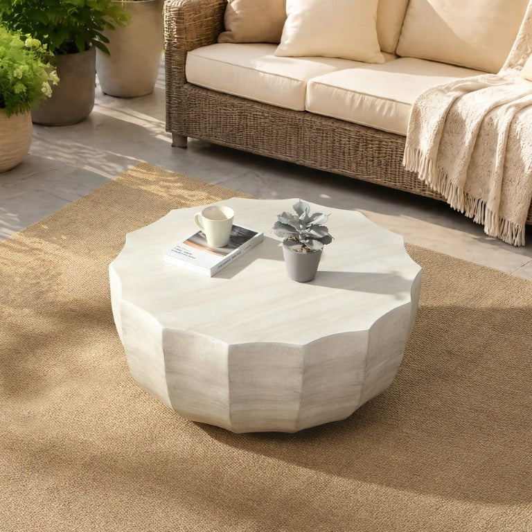 English Elm 35.43 Inch Square MGO Cement Outdoor Coffee Table Weather Resistant Patio Accent W757P518194