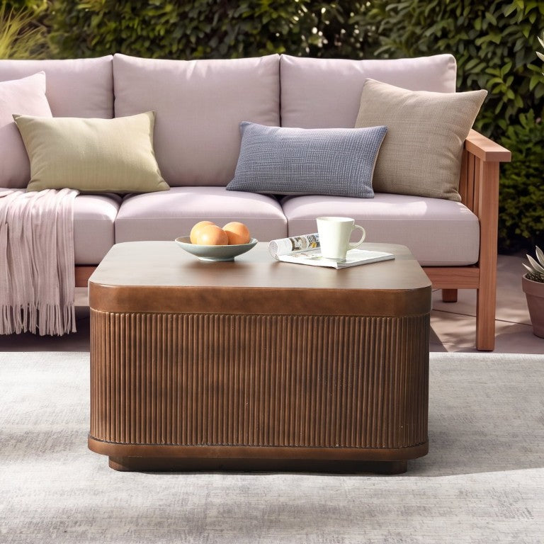 English Elm 32Modern Square MGO Cement Outdoor Coffee Table Weatherproof Striped Stone Finish Patio W757P518310