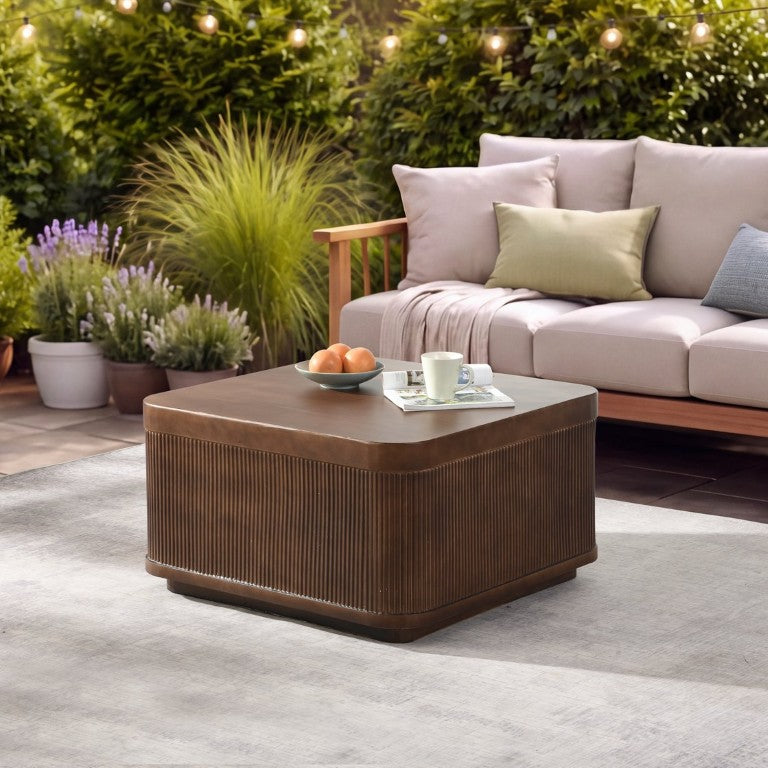 English Elm 32Modern Square MGO Cement Outdoor Coffee Table Weatherproof Striped Stone Finish Patio W757P518310