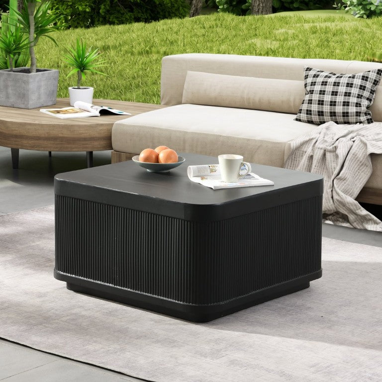 English Elm 32Modern Square MGO Cement Coffee Table Striped Relief Top for Patio or Living Room W757P518316