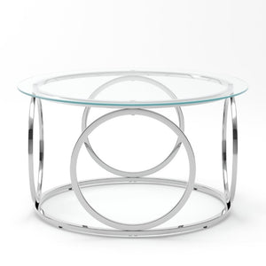 English Elm 31.5Modern Round Tempered Glass Coffee Table with Polished Chrome Base for Living Room W757P520714