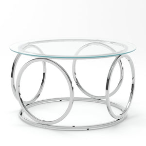 English Elm 31.5Modern Round Tempered Glass Coffee Table with Polished Chrome Base for Living Room W757P520714