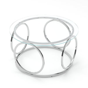 English Elm 31.5Modern Round Tempered Glass Coffee Table with Polished Chrome Base for Living Room W757P520714