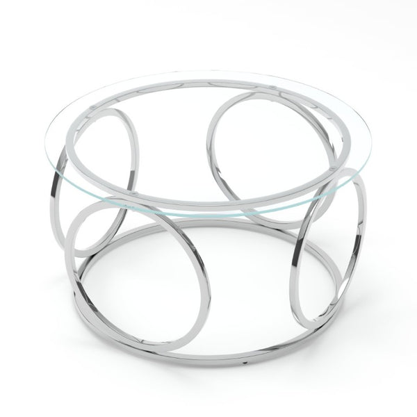 English Elm 31.5Modern Round Tempered Glass Coffee Table with Polished Chrome Base for Living Room W757P520714