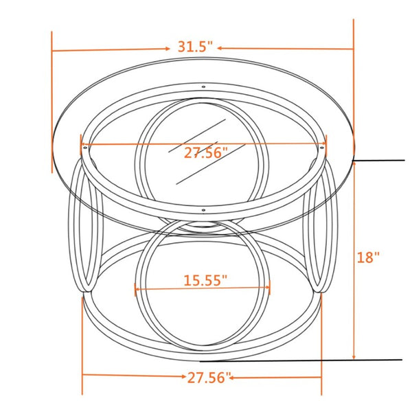 English Elm 31.5Modern Round Tempered Glass Coffee Table with Polished Chrome Base for Living Room W757P520714