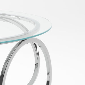 English Elm 31.5Modern Round Tempered Glass Coffee Table with Polished Chrome Base for Living Room W757P520714