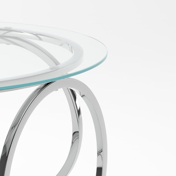 English Elm 31.5Modern Round Tempered Glass Coffee Table with Polished Chrome Base for Living Room W757P520714